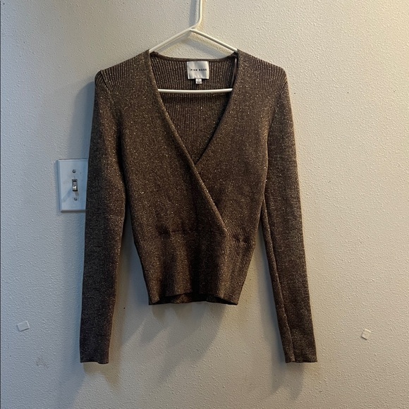 Pink Rose Sweaters - Pink Rose Brown V-Neck Sweater